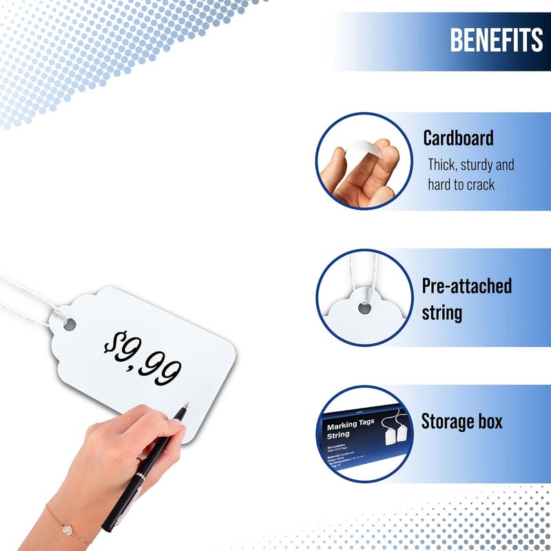 Easytwelve 2000 White Price Tags - Strung Display Tags, 1.75 x 1.093 inch for Product, Jewelry, Clothing, Yard Sale, Garage Supplies - Image 5